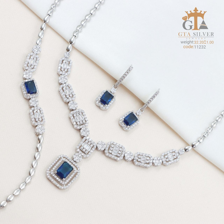 سرویس نقره جواهری مارسا سینه ریز+ گوشواره + دستبند کد 11232