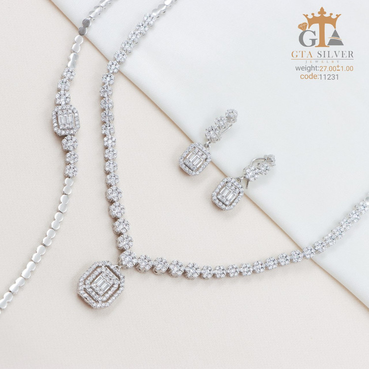 سرویس نقره جواهری مارسا سینه ریز+ گوشواره + دستبند کد 11231