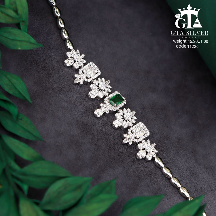 سرویس نقره جواهری مارسا طرح فلاور سینه ریز+ گوشواره + دستبند کد 11226