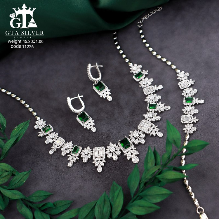 سرویس نقره جواهری مارسا طرح فلاور سینه ریز+ گوشواره + دستبند کد 11226