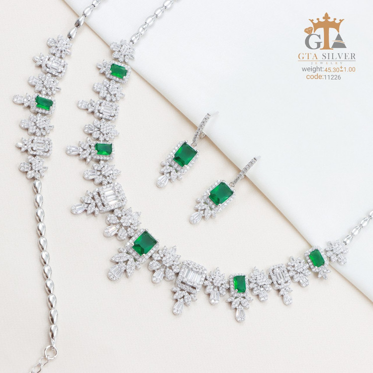 سرویس نقره جواهری مارسا طرح فلاور سینه ریز+ گوشواره + دستبند کد 11226