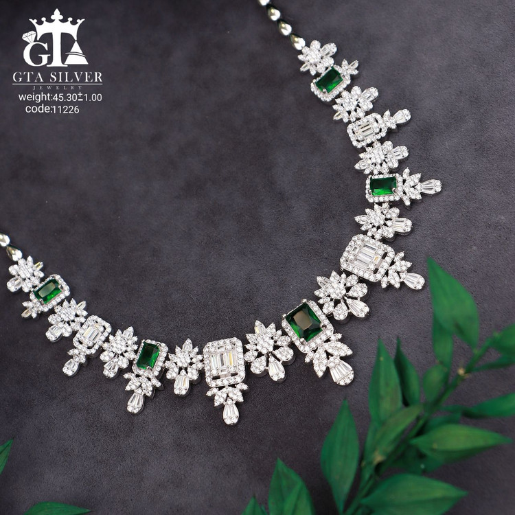 سرویس نقره جواهری مارسا طرح فلاور سینه ریز+ گوشواره + دستبند کد 11226