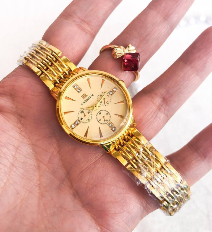 ساعت زنانه collection طلایی همراه با انگشتر کد 369381