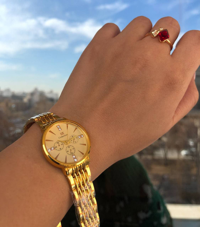 ساعت زنانه collection طلایی همراه با انگشتر کد 369381