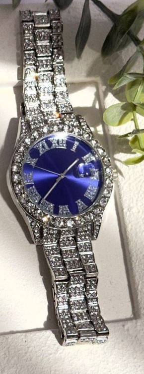 ساعت مچی زنانه طرح رولکس فول نگین صفحه درشت آبی کد 17271