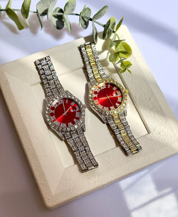 ساعت مچی زنانه طرح رولکس فول نگین صفحه درشت قرمز کد 17271
