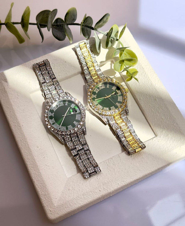 ساعت مچی زنانه طرح رولکس فول نگین صفحه درشت سبز کد 17271