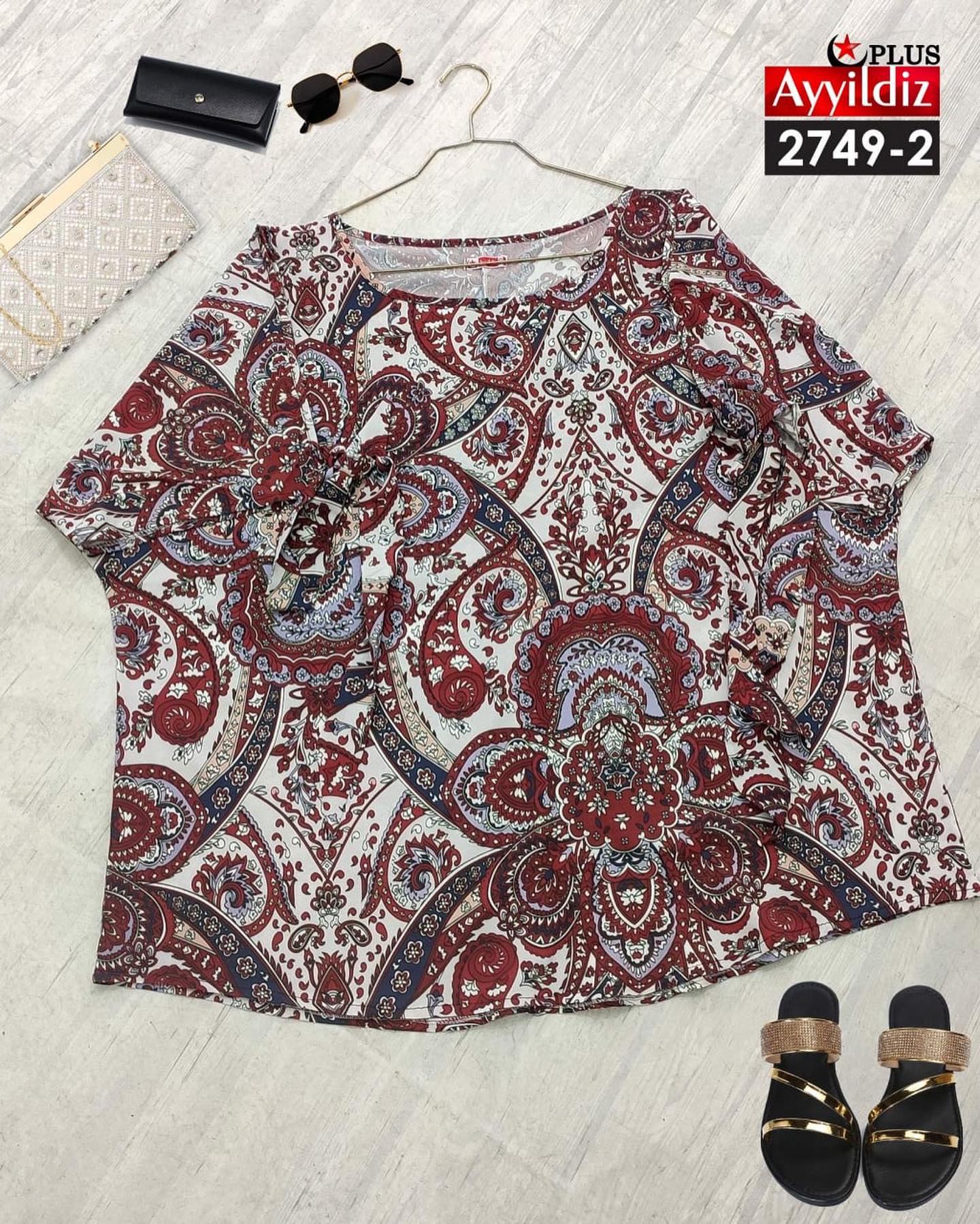 شومیز مجلسی آستین باز سایز بزرگ کد 2749