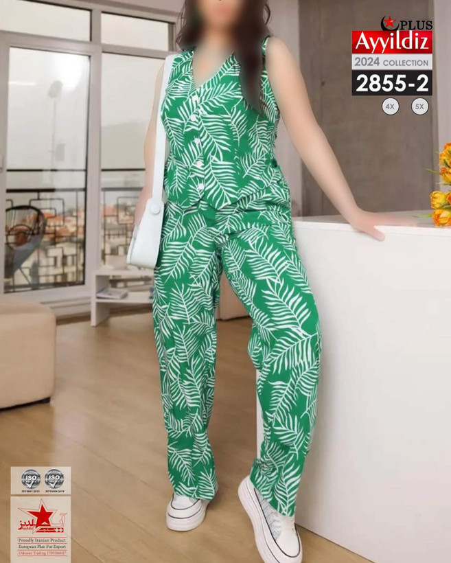 ست جلیقه شلوار خنک زنانه سایز بزرگ کد 2855