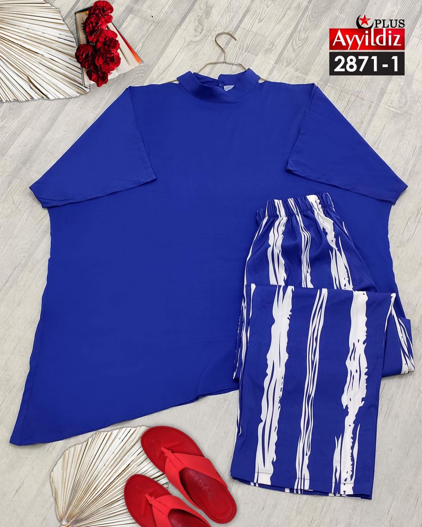 ست بلوز شلوار سرشانه باز زنانه سایز بزرگ کد 2871