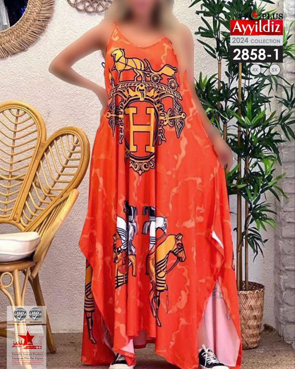 پیراهن ساحلی بندی هرمس زنانه سایز بزرگ کد 2858