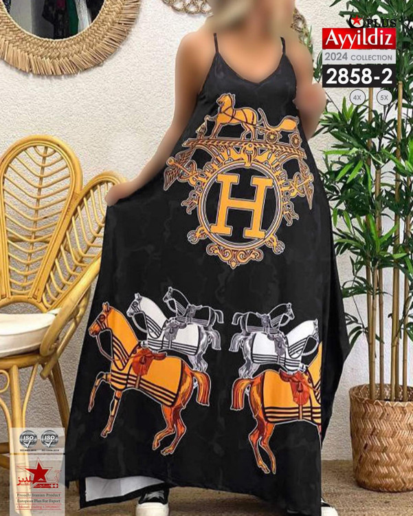 پیراهن ساحلی بندی هرمس زنانه سایز بزرگ کد 2858