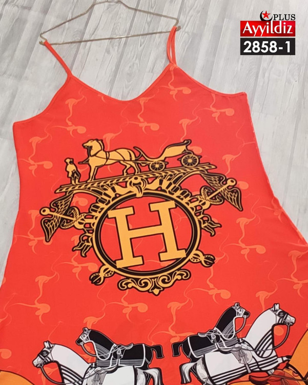 پیراهن ساحلی بندی هرمس زنانه سایز بزرگ کد 2858