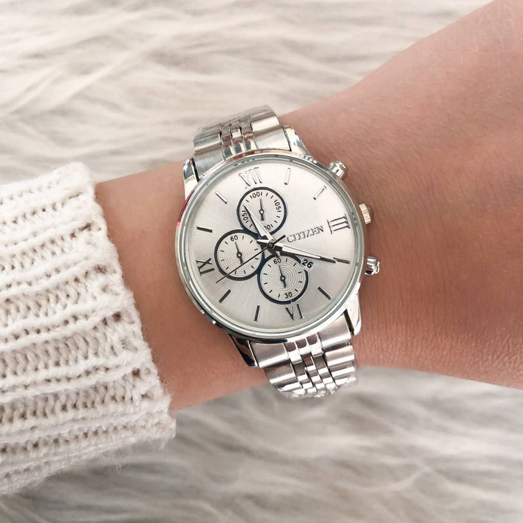 ساعت سیتیزن زنانه یا مردانه بصورت تک بندنقره ای کد 19418