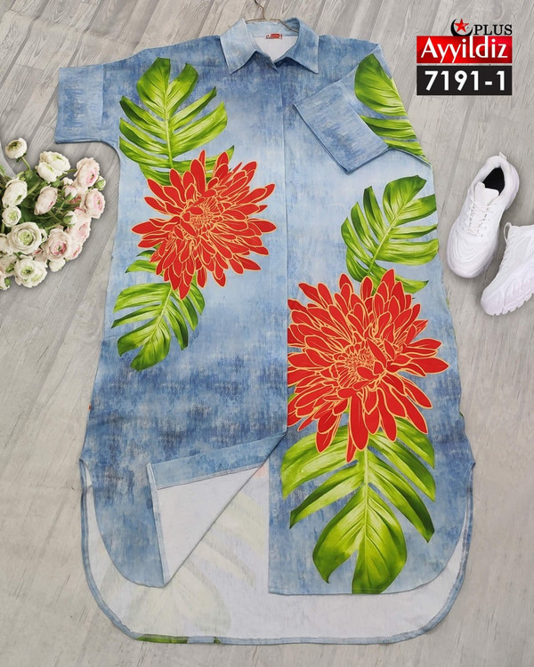 پیراهن ساحلی جلو دکمه طرح لی سایز بزرگ کد 7191