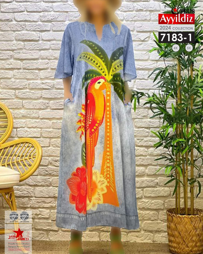 پیراهن ساحلی جلو دکمه طرح لی سایز بزرگ کد 7183