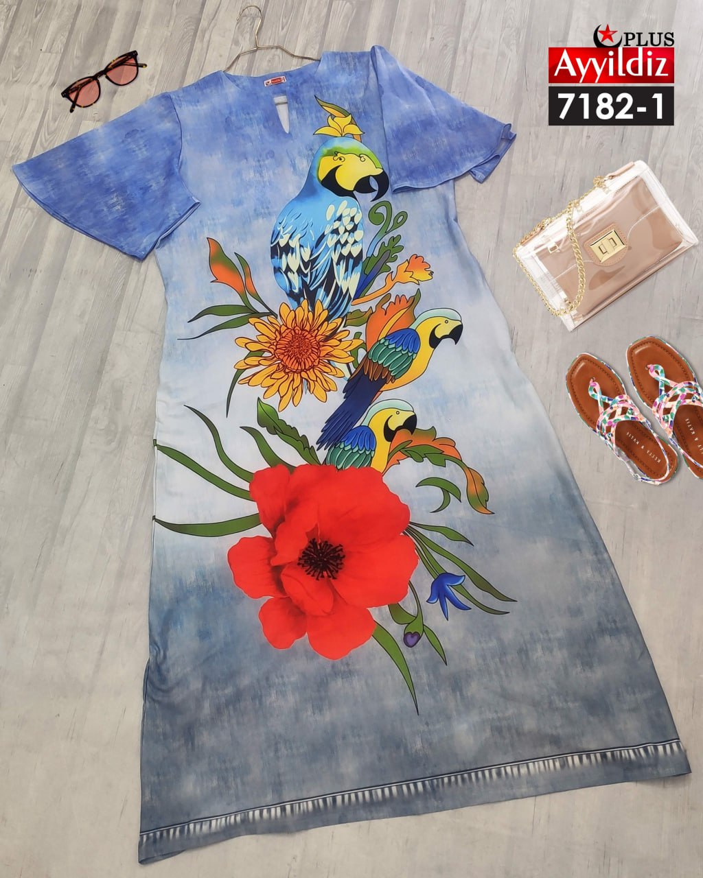 پیراهن ساحلی جلو دکمه طرح لی سایز بزرگ کد 7182