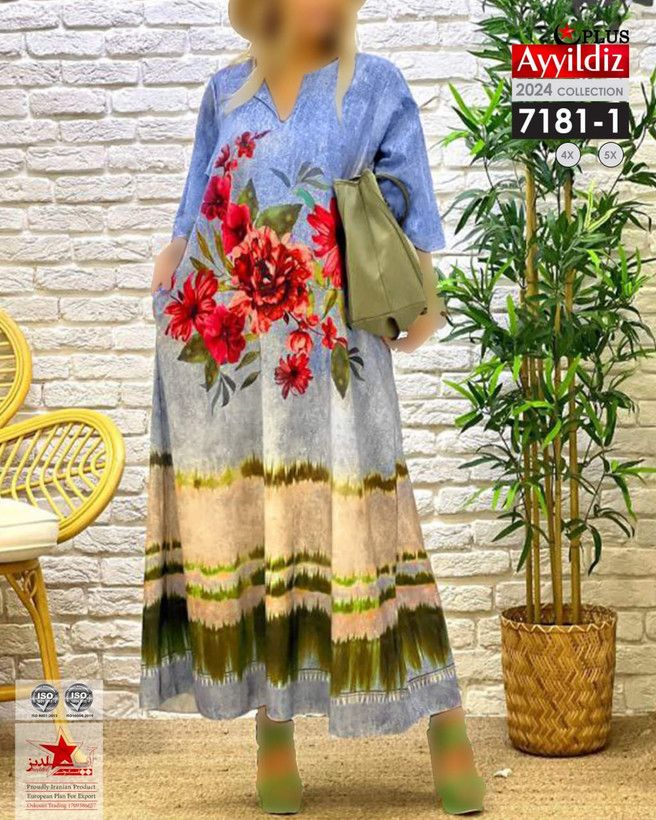 پیراهن ساحلی جلو دکمه طرح لی سایز بزرگ کد 7181