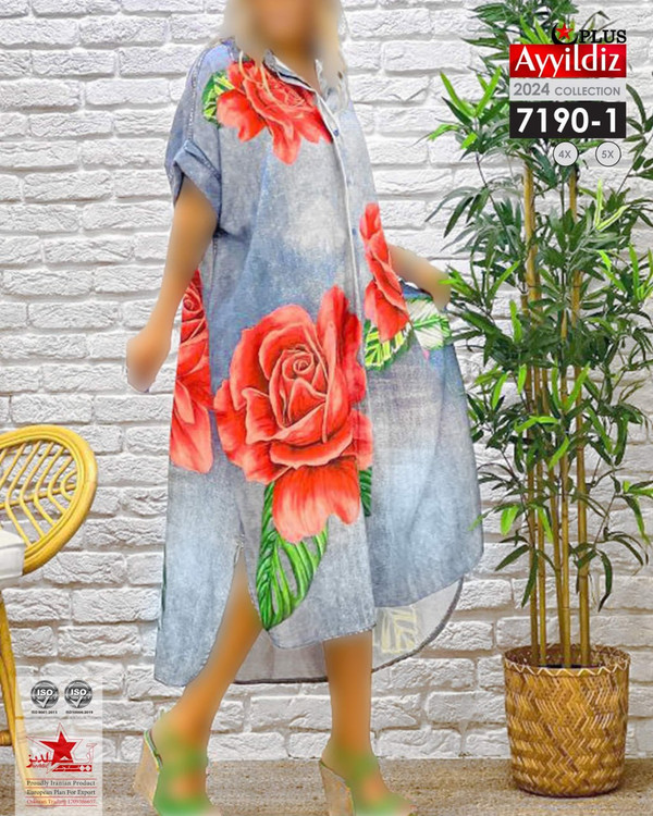 پیراهن ساحلی جلو دکمه طرح لی سایز بزرگ کد 7190