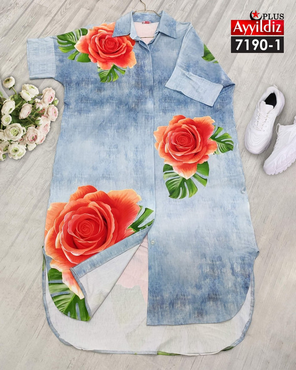 پیراهن ساحلی جلو دکمه طرح لی سایز بزرگ کد 7190