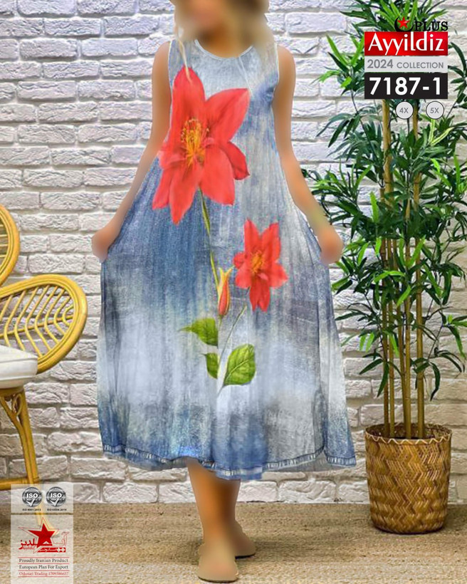 پیراهن ساحلی جلو دکمه طرح لی سایز بزرگ کد 7187