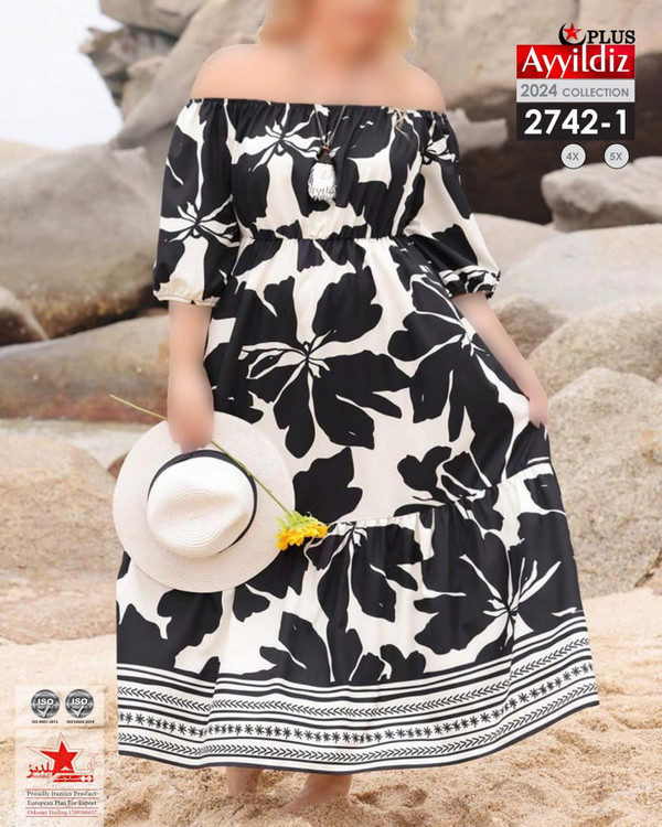 پیراهن ساحلی آستین سه ربع سایز بزرگ کد 2742