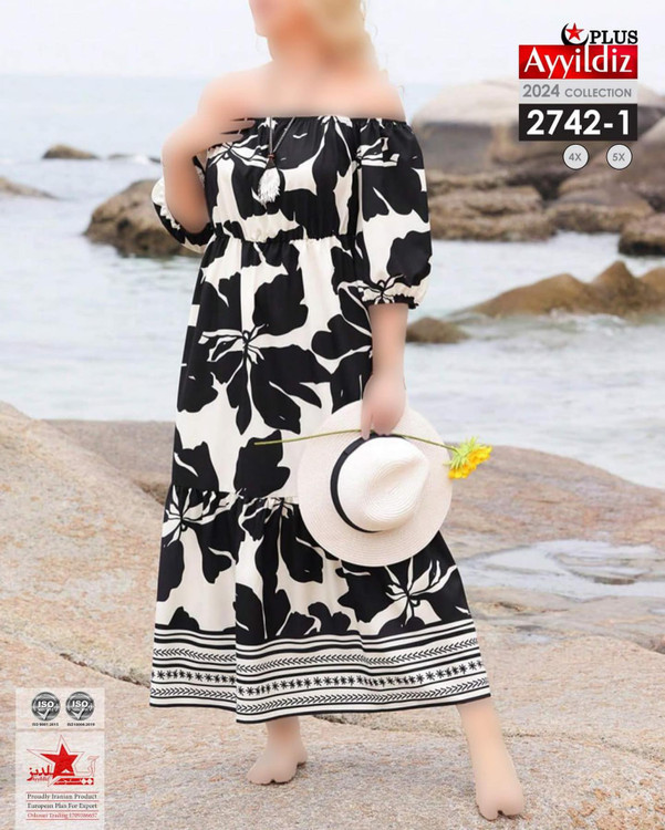 پیراهن ساحلی آستین سه ربع سایز بزرگ کد 2742