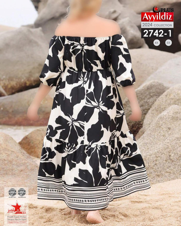 پیراهن ساحلی آستین سه ربع سایز بزرگ کد 2742