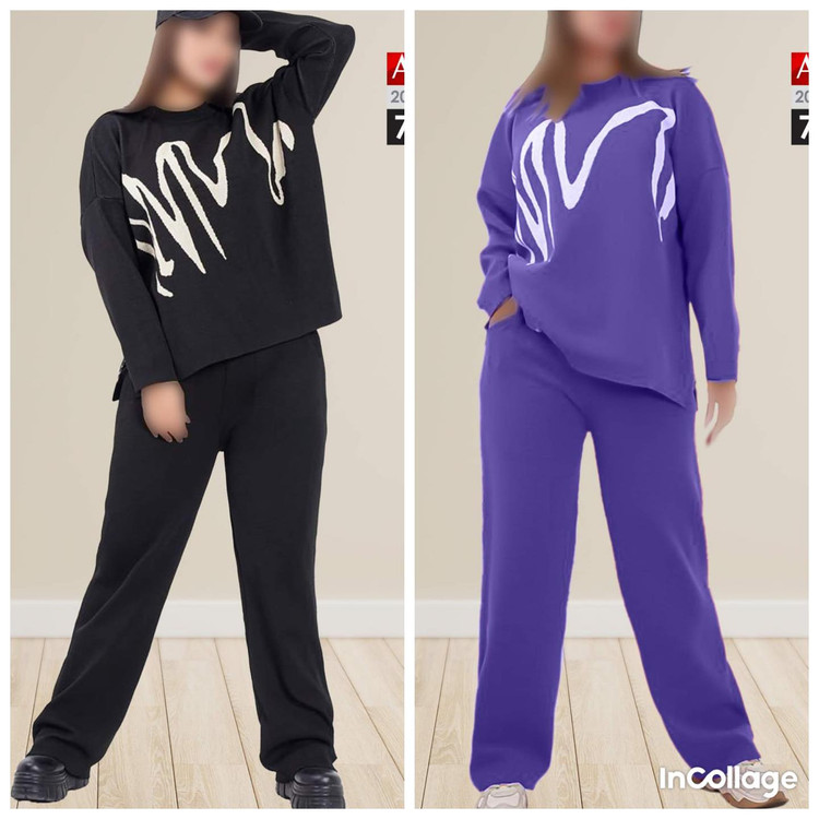 ست بلوز شلوار بافت پاییزه سایز بزرگ کد 7194/1