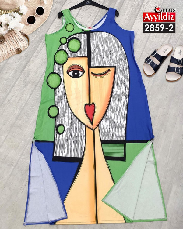 پیراهن بلند حلقه ای راحتی زنانه سایز بزرگ کد 2859