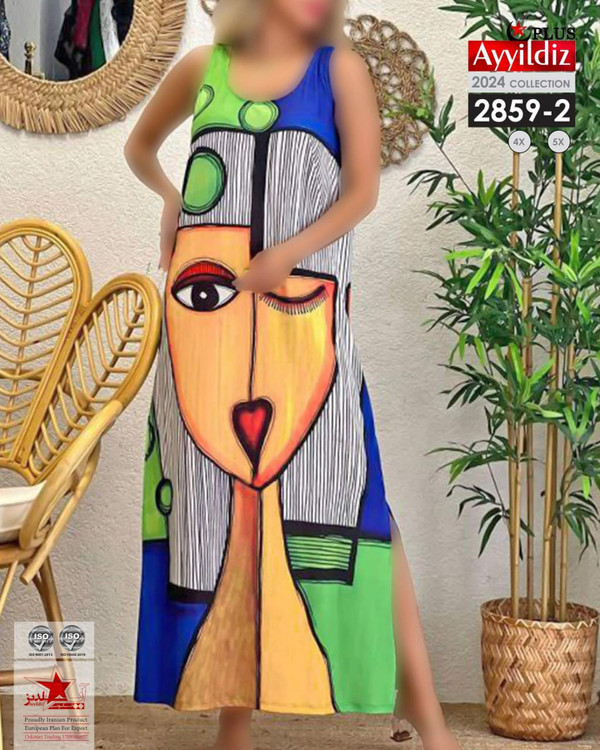 پیراهن بلند حلقه ای راحتی زنانه سایز بزرگ کد 2859