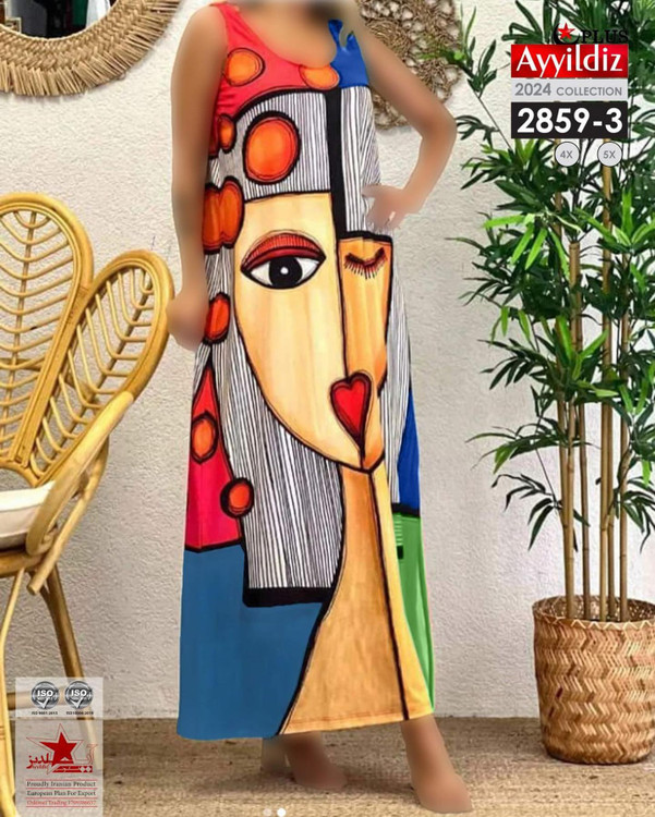 پیراهن بلند حلقه ای راحتی زنانه سایز بزرگ کد 2859