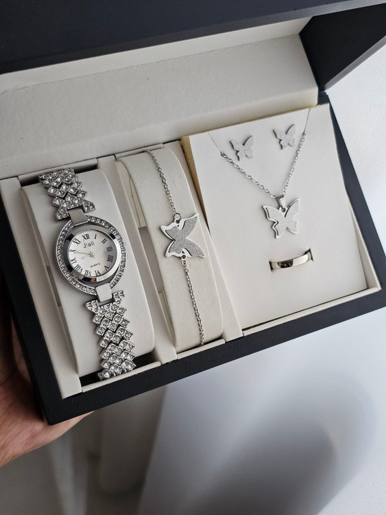 ست زنانه و دخترانه ساعت و دستبند و نیمست استیل کد 2054