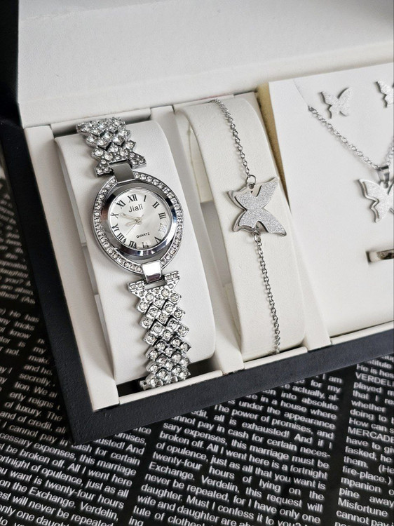 ست زنانه و دخترانه ساعت و دستبند و نیمست استیل کد 2054