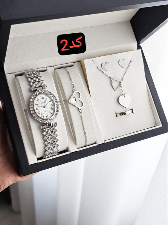 ست زنانه و دخترانه ساعت و دستبند و نیمست استیل کد 4192