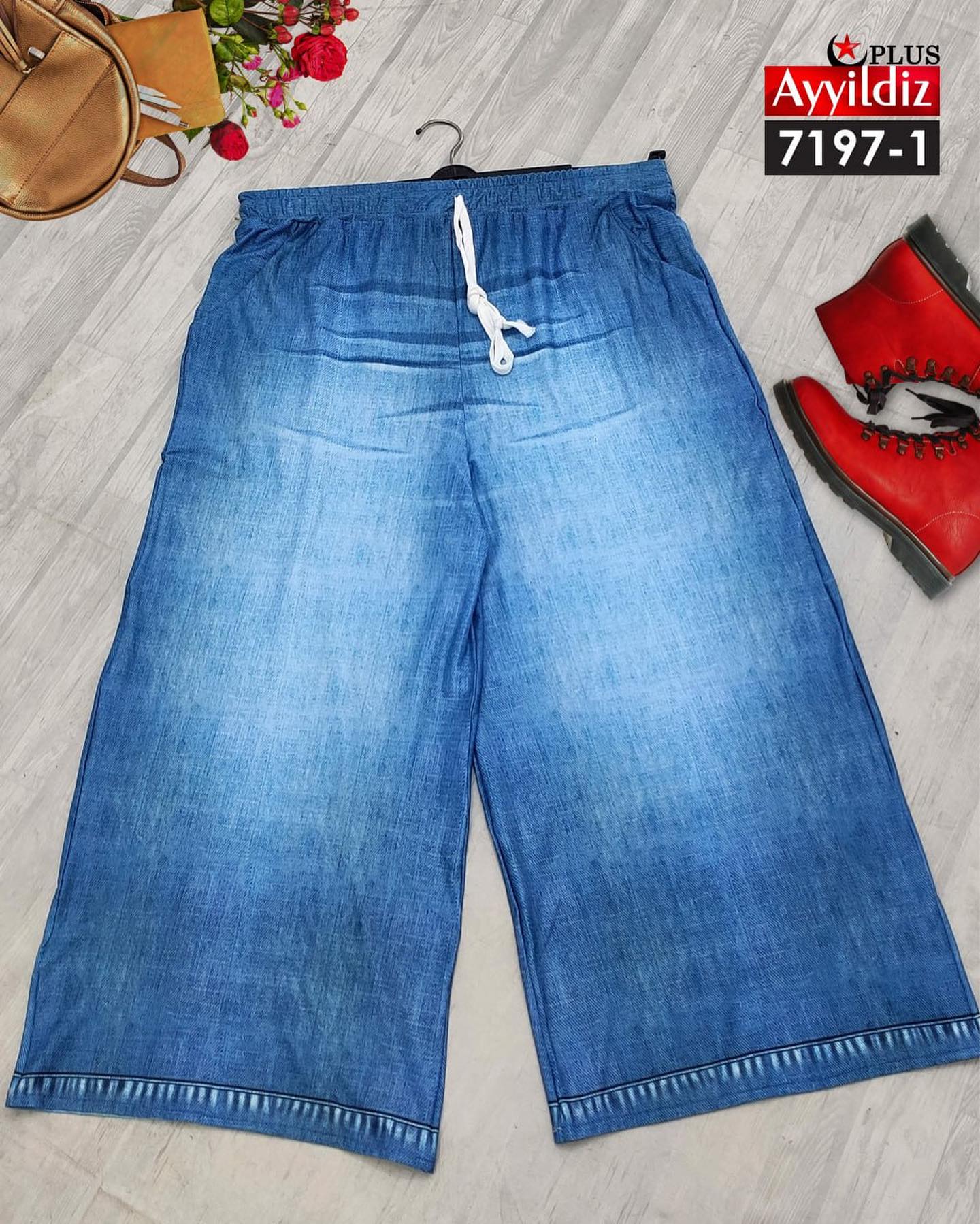 شلوار بگ نخی طرح لی سایز بزرگ کد 7197