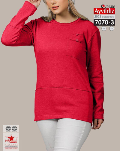 بلوز جیب دار بافت زنانه سایز بزرگ کد 7070