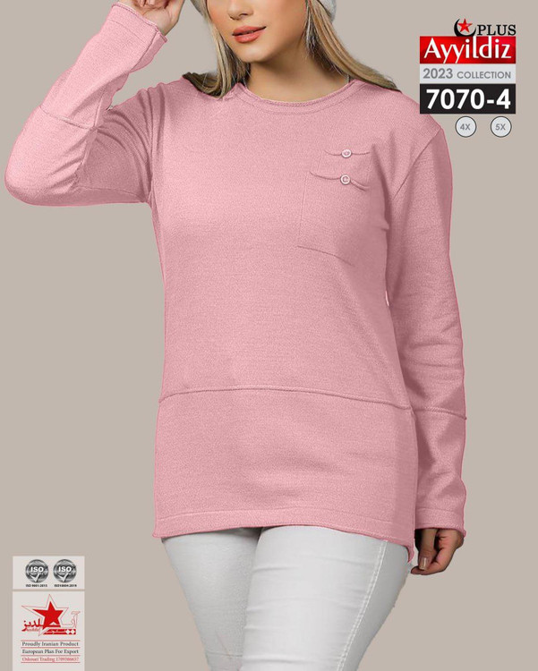 بلوز جیب دار بافت زنانه سایز بزرگ کد 7070