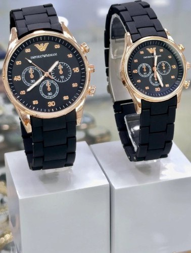 ست ساعت امپریوآرمانی مشکی قاب طلایی کد 369478