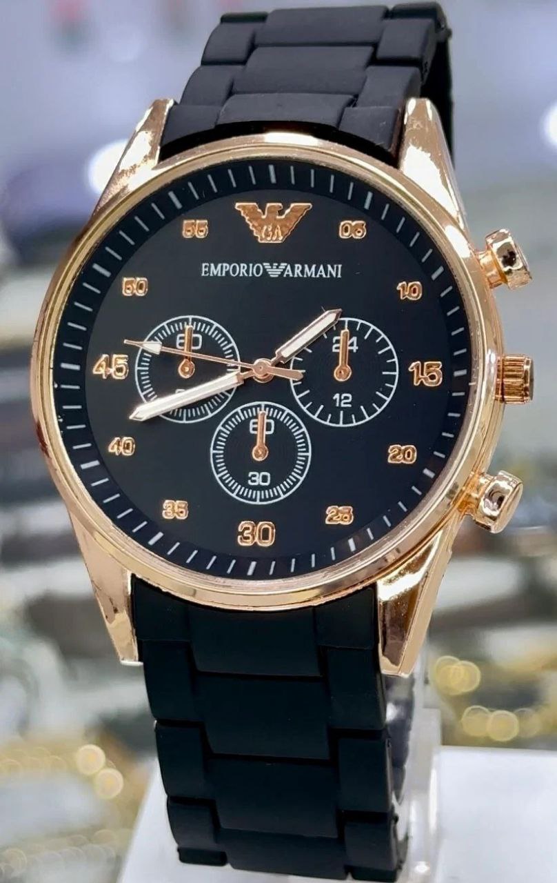 ست ساعت امپریوآرمانی مشکی قاب طلایی کد 369478