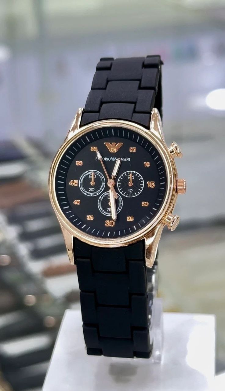 ست ساعت امپریوآرمانی مشکی قاب طلایی کد 369478