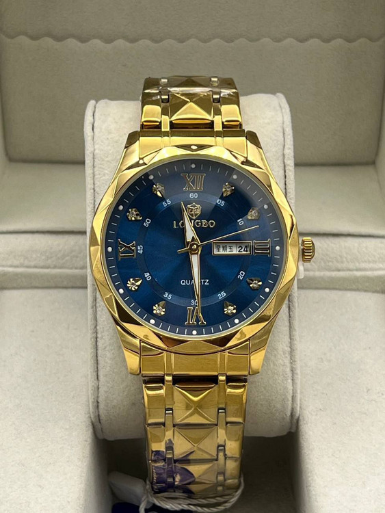 ساعت کلاسیک LONGBO لانگبو مردانه بند طلایی صفحه سرمه ای کد 369493