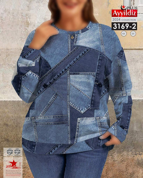 بلوز طرح لی نخی زنانه سایز بزرگ کد 3169