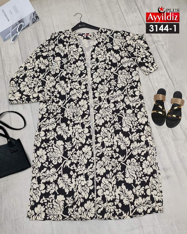 مانتو نخی پاییزه بلند جلو آزاد سایز بزرگ کد 3144