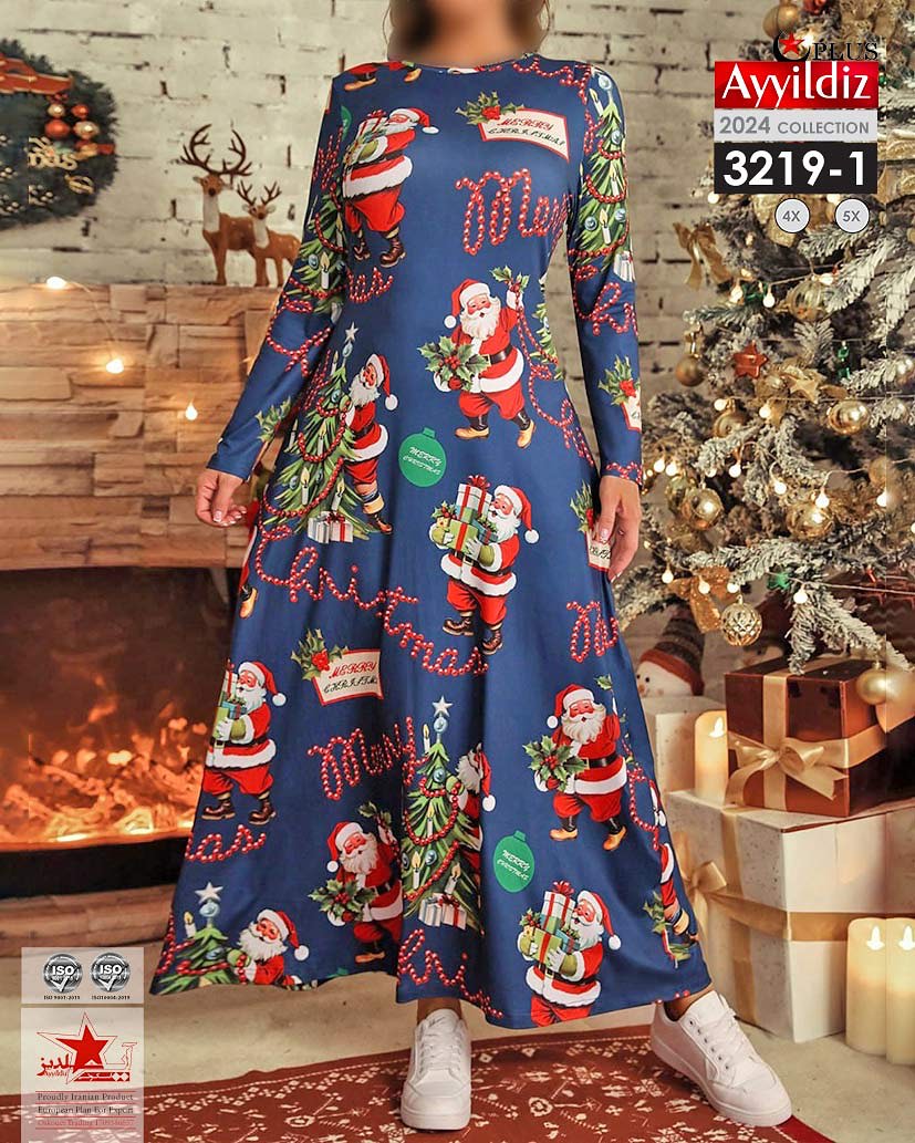 پیراهن کریسمسی زنانه سایز بزرگ کد 3219