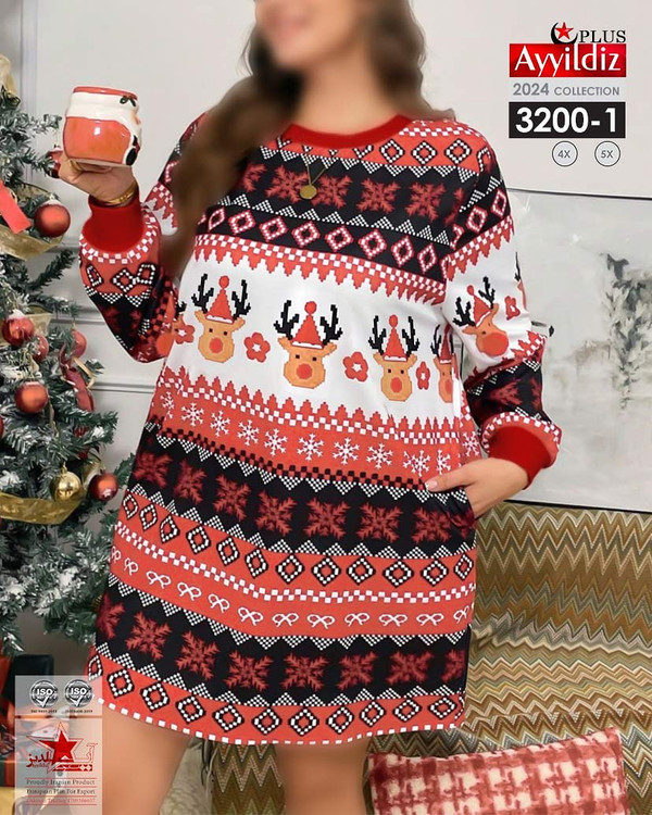 تونیک کریسمسی زنانه سایز بزرگ کد 3200