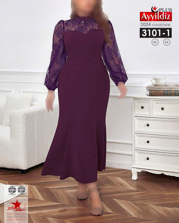 پیراهن مجلسی گیپور دار زنانه سایز بزرگ کد 3101