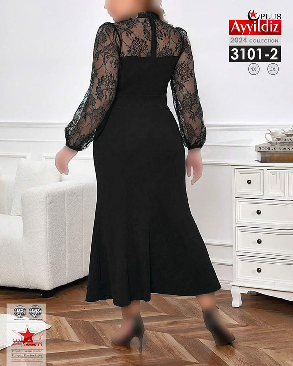 پیراهن مجلسی گیپور دار زنانه سایز بزرگ کد 3101