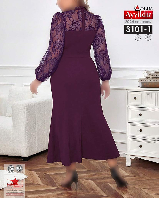 پیراهن مجلسی گیپور دار زنانه سایز بزرگ کد 3101