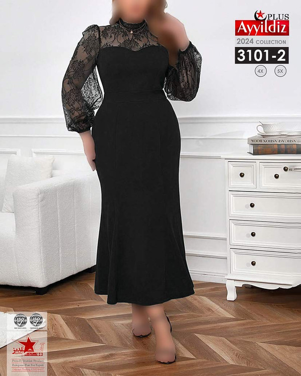 پیراهن مجلسی گیپور دار زنانه سایز بزرگ کد 3101